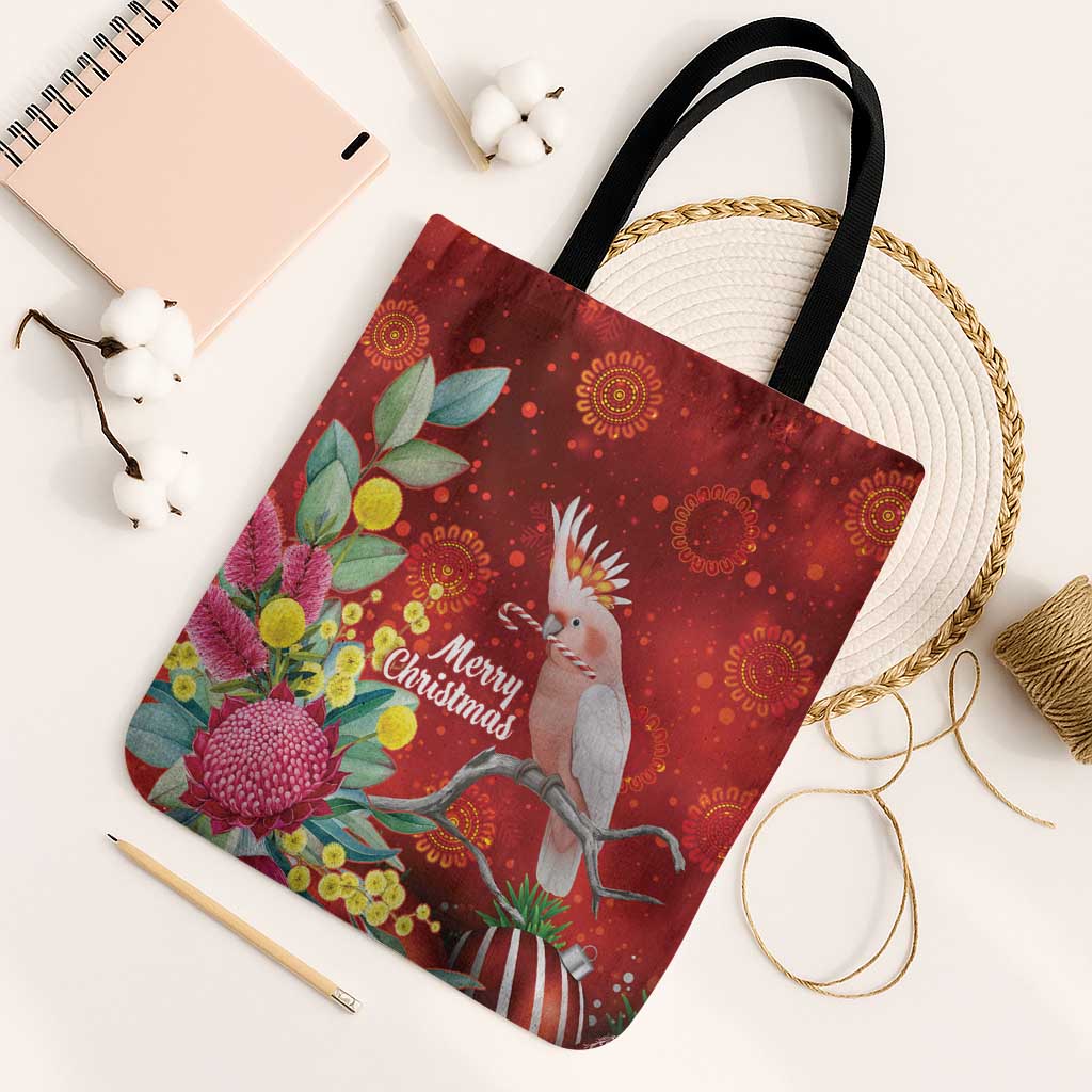 Australia Pink Cockatoo Christmas Tote Bag Aussie Native Flowers Merry Xmas - Red - Aussie Hoodie