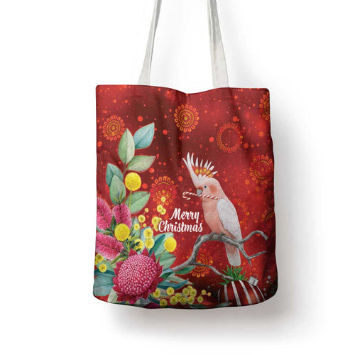 Australia Pink Cockatoo Christmas Tote Bag Aussie Native Flowers Merry Xmas - Red - Aussie Hoodie
