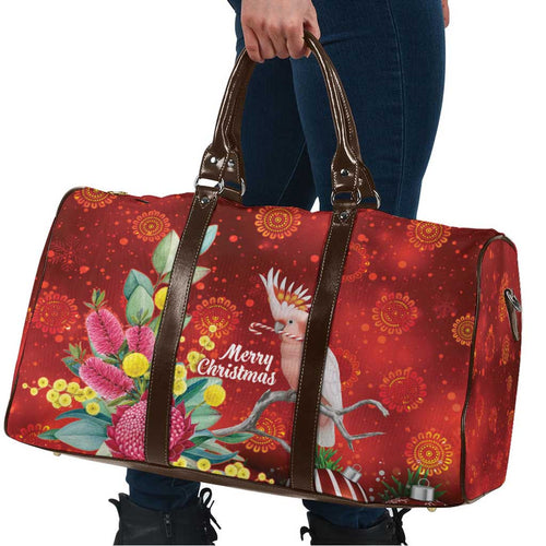 Australia Pink Cockatoo Christmas Travel Bag Aussie Native Flowers Merry Xmas - Red - Aussie Hoodie