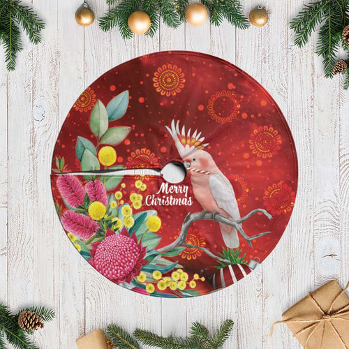 Australia Pink Cockatoo Christmas Tree Skirt Aussie Native Flowers Merry Xmas - Red - Aussie Hoodie