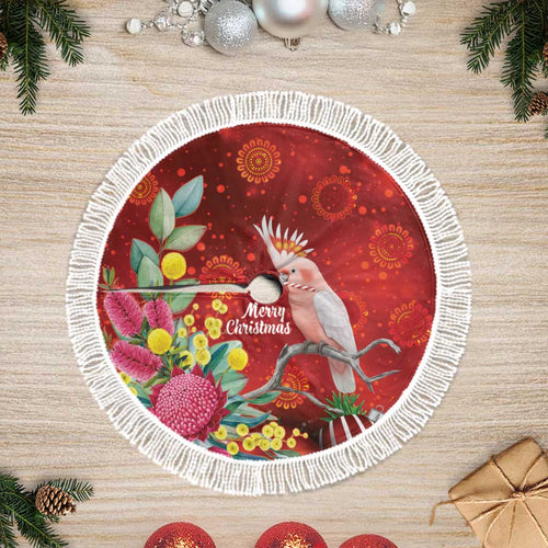 Australia Pink Cockatoo Christmas Tree Skirt Aussie Native Flowers Merry Xmas - Red - Aussie Hoodie
