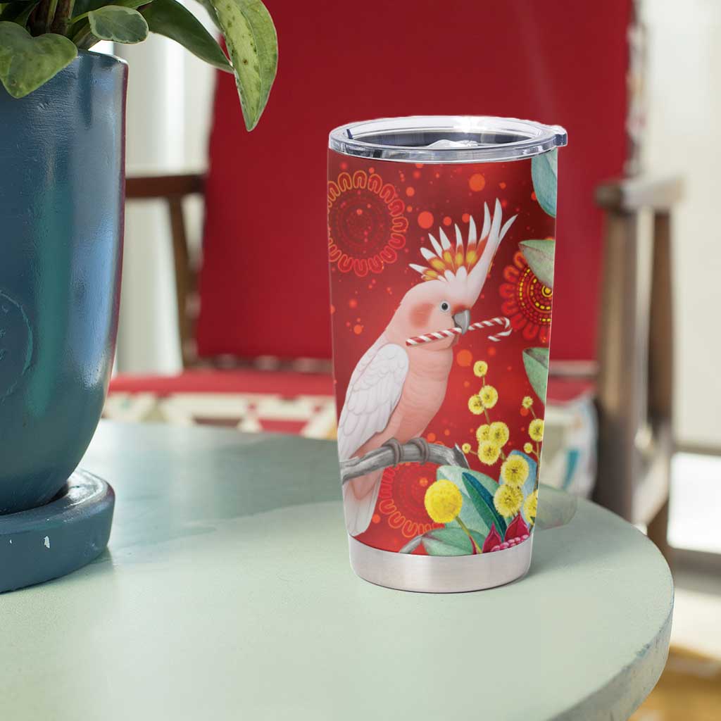 Australia Pink Cockatoo Christmas Tumbler Cup Aussie Native Flowers Merry Xmas - Red - Aussie Hoodie