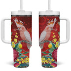 Australia Pink Cockatoo Christmas Tumbler With Handle Aussie Native Flowers Merry Xmas - Red - Aussie Hoodie