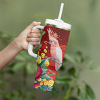 Australia Pink Cockatoo Christmas Tumbler With Handle Aussie Native Flowers Merry Xmas - Red - Aussie Hoodie