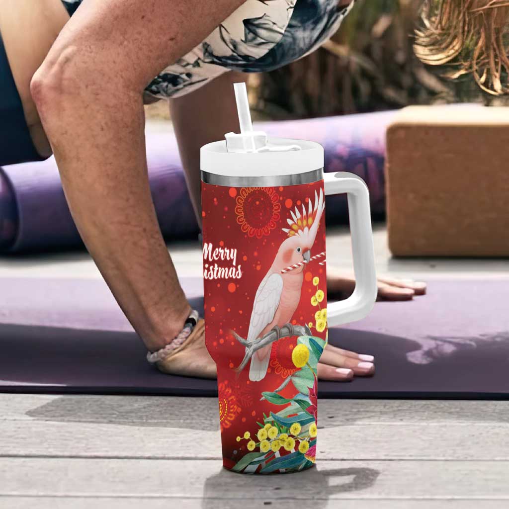 Australia Pink Cockatoo Christmas Tumbler With Handle Aussie Native Flowers Merry Xmas - Red - Aussie Hoodie