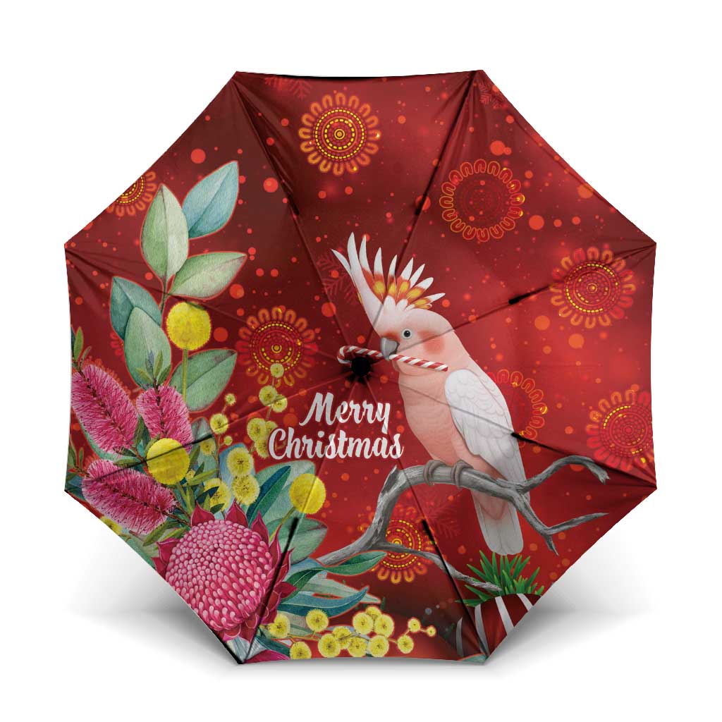 Australia Pink Cockatoo Christmas Umbrella Aussie Native Flowers Merry Xmas - Red - Aussie Hoodie