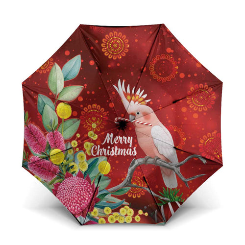 Australia Pink Cockatoo Christmas Umbrella Aussie Native Flowers Merry Xmas - Red - Aussie Hoodie