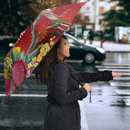 Australia Pink Cockatoo Christmas Umbrella Aussie Native Flowers Merry Xmas - Red - Aussie Hoodie