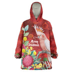 Australia Pink Cockatoo Christmas Wearable Blanket Hoodie Aussie Native Flowers Merry Xmas - Red - Aussie Hoodie
