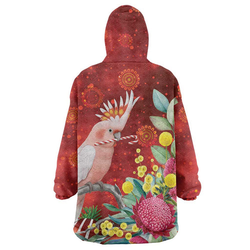 Australia Pink Cockatoo Christmas Wearable Blanket Hoodie Aussie Native Flowers Merry Xmas - Red - Aussie Hoodie