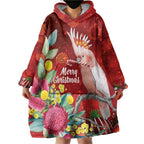 Australia Pink Cockatoo Christmas Wearable Blanket Hoodie Aussie Native Flowers Merry Xmas - Red - Aussie Hoodie