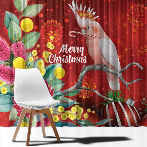 Australia Pink Cockatoo Christmas Window Curtain Aussie Native Flowers Merry Xmas - Red - Aussie Hoodie