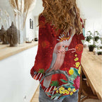 Australia Pink Cockatoo Christmas Women Casual Shirt Aussie Native Flowers Merry Xmas - Red - Aussie Hoodie