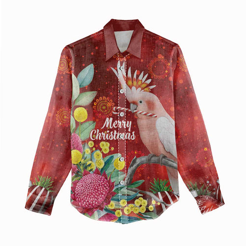 Australia Pink Cockatoo Christmas Women Casual Shirt Aussie Native Flowers Merry Xmas - Red - Aussie Hoodie