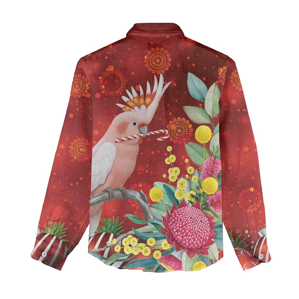 Australia Pink Cockatoo Christmas Women Casual Shirt Aussie Native Flowers Merry Xmas - Red - Aussie Hoodie