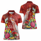 Australia Pink Cockatoo Christmas Women Polo Shirt Aussie Native Flowers Merry Xmas - Red - Aussie Hoodie