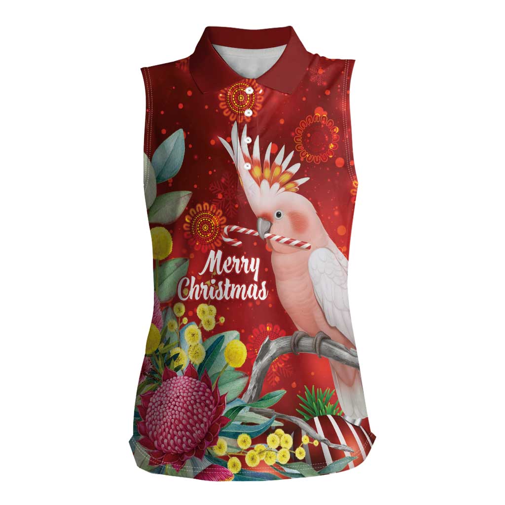 Australia Pink Cockatoo Christmas Women Sleeveless Polo Shirt Aussie Native Flowers Merry Xmas - Red - Aussie Hoodie