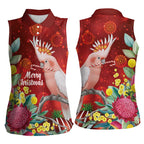 Australia Pink Cockatoo Christmas Women Sleeveless Polo Shirt Aussie Native Flowers Merry Xmas - Red - Aussie Hoodie