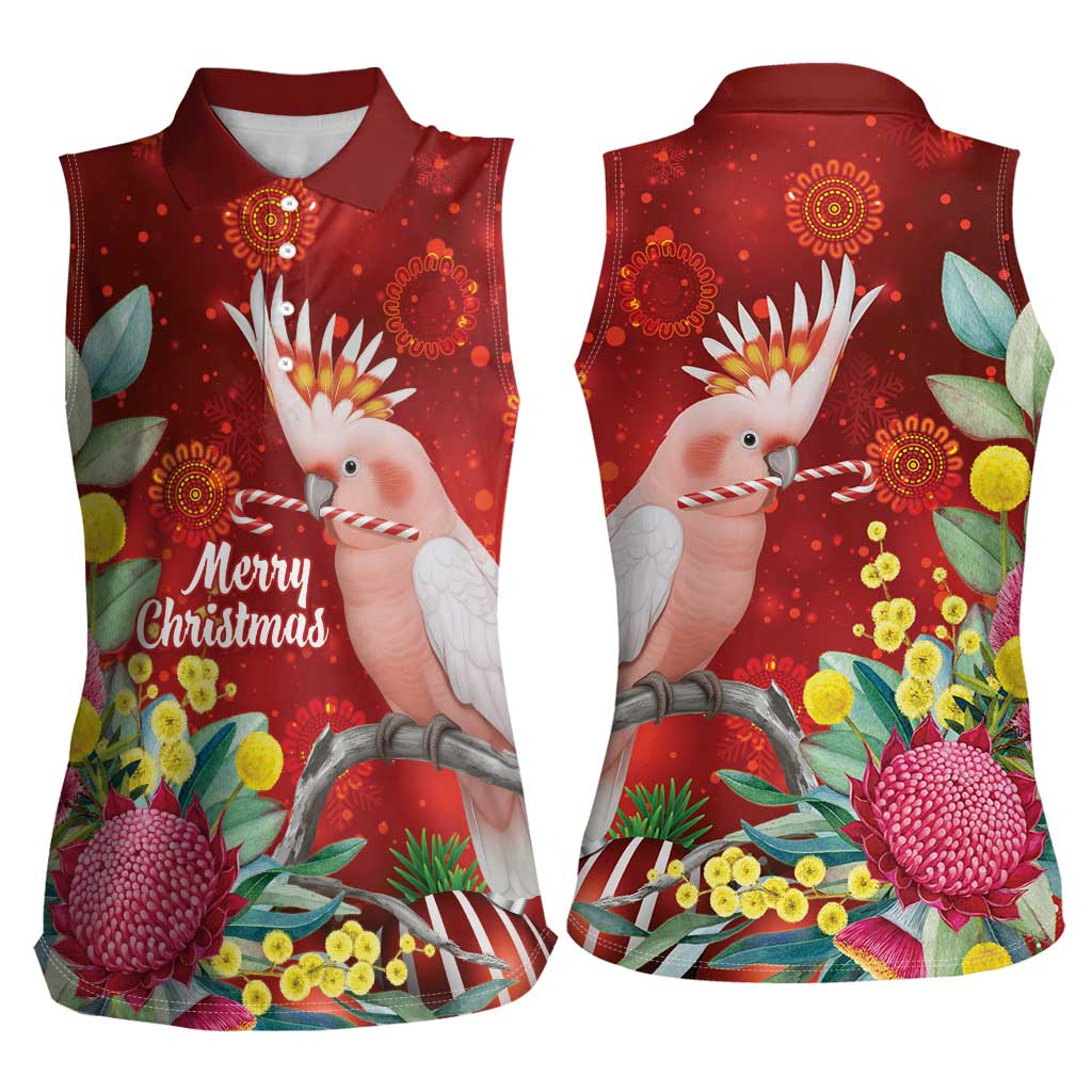 Australia Pink Cockatoo Christmas Women Sleeveless Polo Shirt Aussie Native Flowers Merry Xmas - Red - Aussie Hoodie