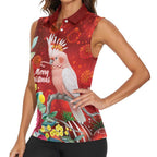 Australia Pink Cockatoo Christmas Women Sleeveless Polo Shirt Aussie Native Flowers Merry Xmas - Red - Aussie Hoodie