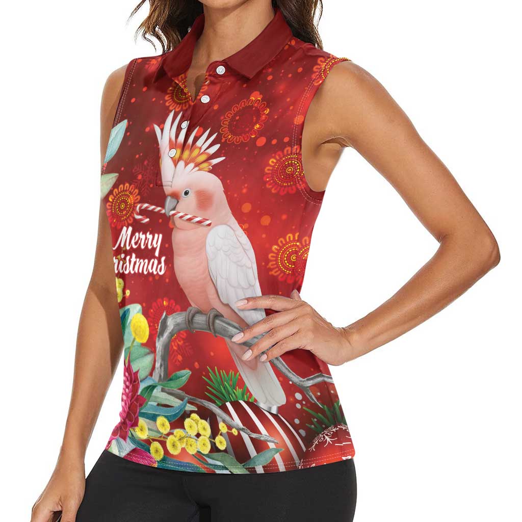 Australia Pink Cockatoo Christmas Women Sleeveless Polo Shirt Aussie Native Flowers Merry Xmas - Red - Aussie Hoodie