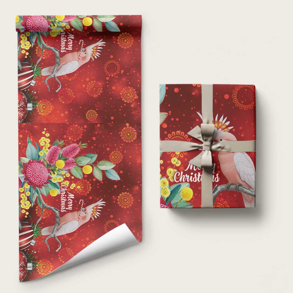 Australia Pink Cockatoo Christmas Wrapping Paper Aussie Native Flowers Merry Xmas - Red - Aussie Hoodie