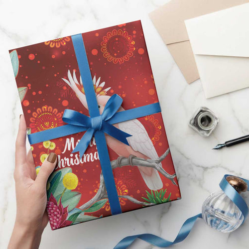 Australia Pink Cockatoo Christmas Wrapping Paper Aussie Native Flowers Merry Xmas - Red - Aussie Hoodie