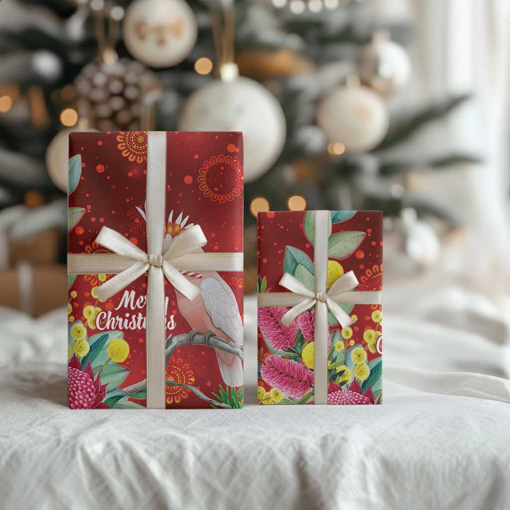 Australia Pink Cockatoo Christmas Wrapping Paper Aussie Native Flowers Merry Xmas - Red - Aussie Hoodie