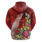 Australia Pink Cockatoo Christmas Zip Hoodie Aussie Native Flowers Merry Xmas - Red - Aussie Hoodie