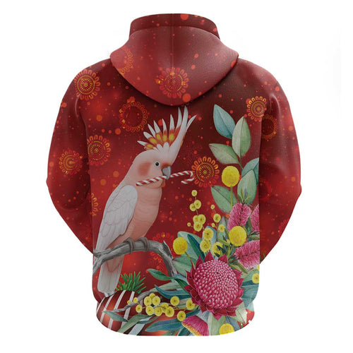 Australia Pink Cockatoo Christmas Zip Hoodie Aussie Native Flowers Merry Xmas - Red - Aussie Hoodie