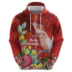 Australia Pink Cockatoo Christmas Zip Hoodie Aussie Native Flowers Merry Xmas - Red - Aussie Hoodie