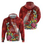 Australia Pink Cockatoo Christmas Zip Hoodie Aussie Native Flowers Merry Xmas - Red - Aussie Hoodie