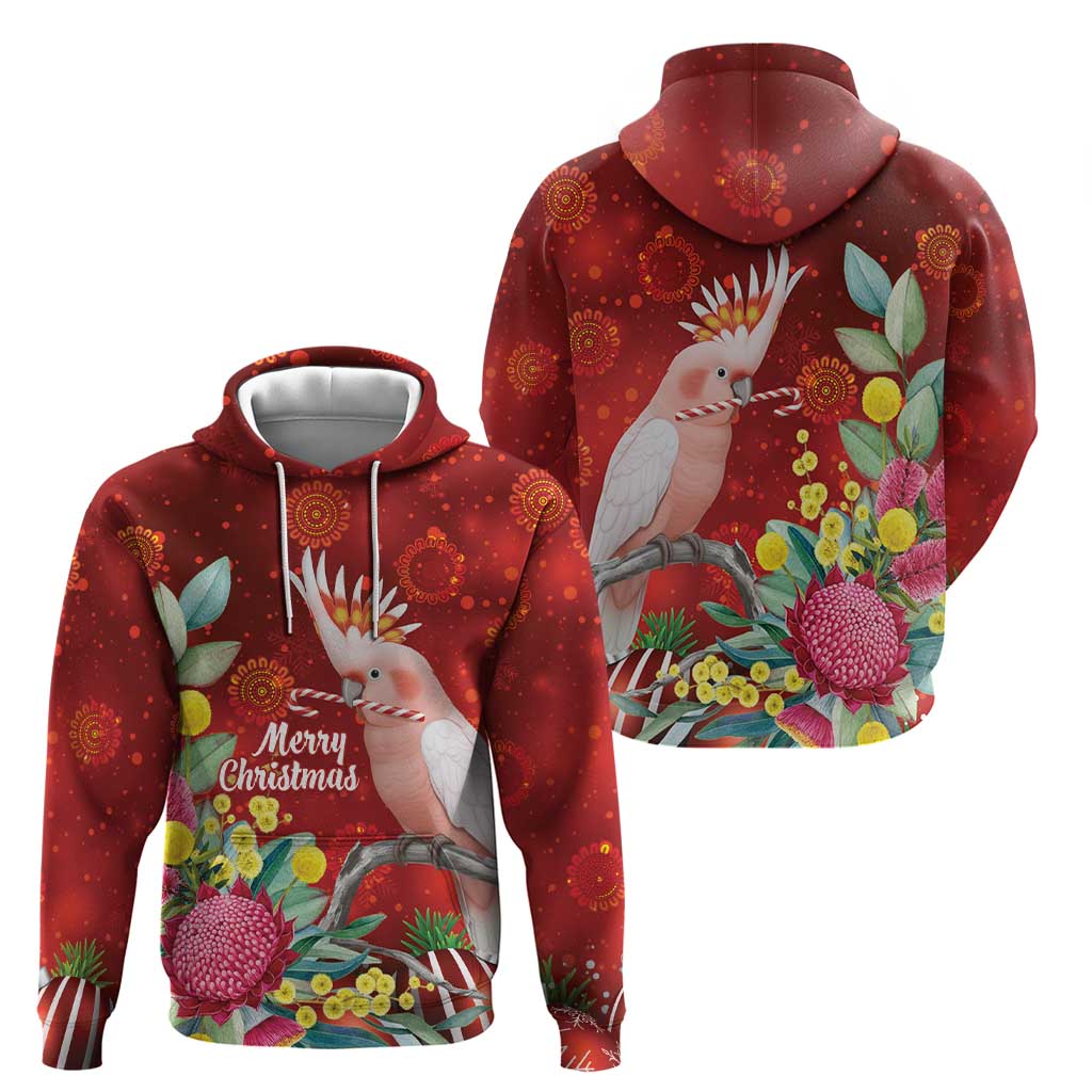 Australia Pink Cockatoo Christmas Zip Hoodie Aussie Native Flowers Merry Xmas - Red - Aussie Hoodie