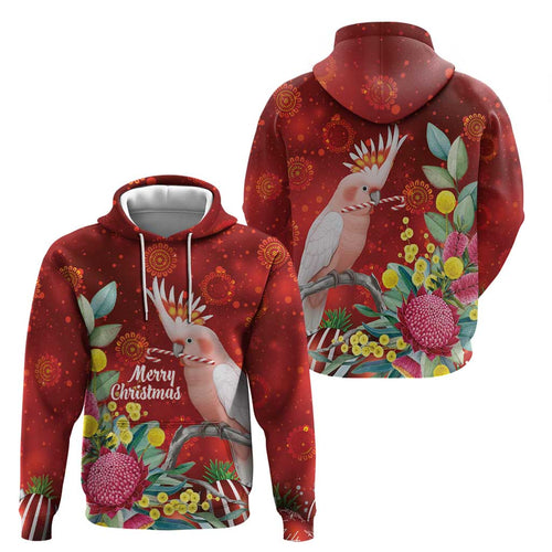 Australia Pink Cockatoo Christmas Zip Hoodie Aussie Native Flowers Merry Xmas - Red - Aussie Hoodie