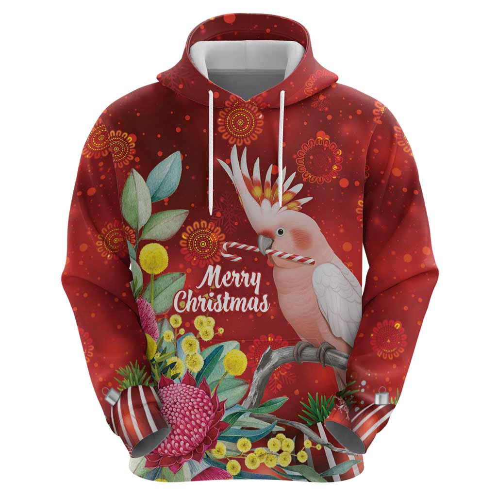 Australia Pink Cockatoo Christmas Zip Hoodie Aussie Native Flowers Merry Xmas - Red - Aussie Hoodie