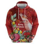 Australia Pink Cockatoo Christmas Zip Hoodie Aussie Native Flowers Merry Xmas - Red - Aussie Hoodie