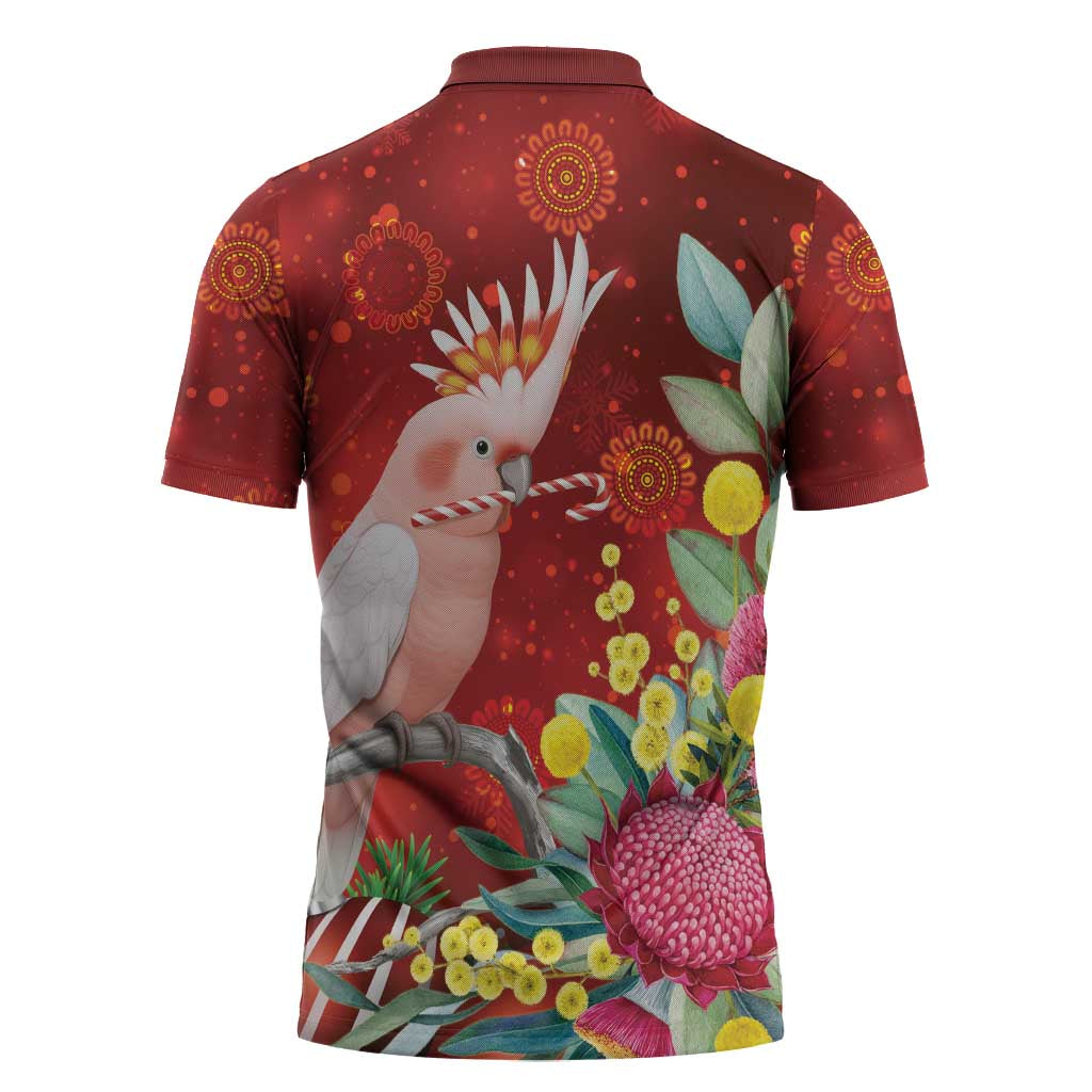 Australia Pink Cockatoo Christmas Zipper Polo Shirt Aussie Native Flowers Merry Xmas - Red - Aussie Hoodie