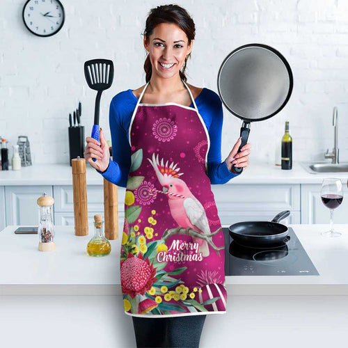 Australia Pink Cockatoo Christmas Apron Aussie Native Flowers Merry Xmas - Pink - Aussie Hoodie