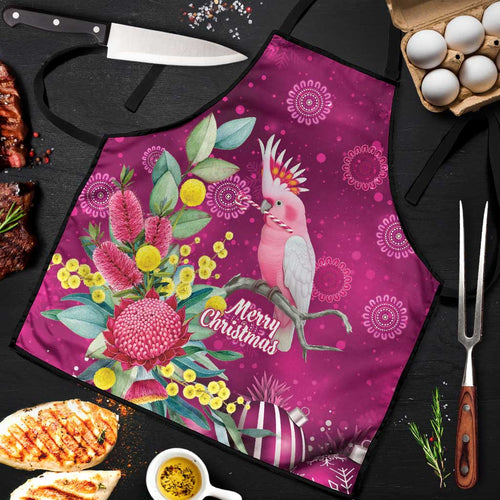 Australia Pink Cockatoo Christmas Apron Aussie Native Flowers Merry Xmas - Pink - Aussie Hoodie