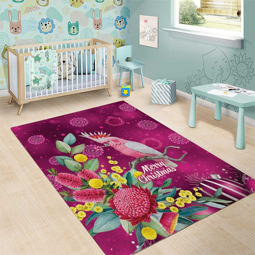 Australia Pink Cockatoo Christmas Area Rug Aussie Native Flowers Merry Xmas - Pink - Aussie Hoodie