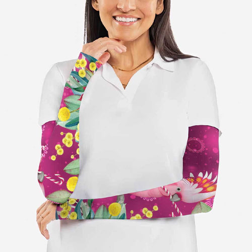 Australia Pink Cockatoo Christmas Arm Sleeves Aussie Native Flowers Merry Xmas - Pink - Aussie Hoodie