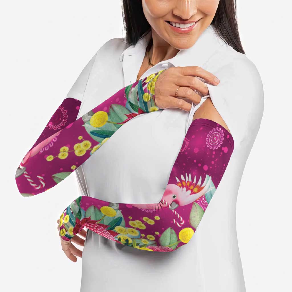Australia Pink Cockatoo Christmas Arm Sleeves Aussie Native Flowers Merry Xmas - Pink - Aussie Hoodie