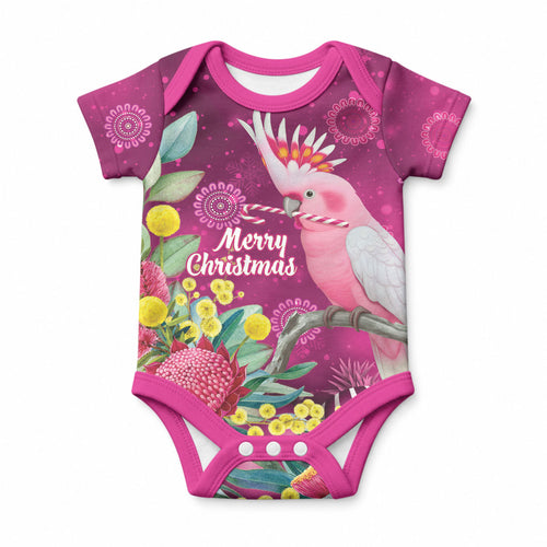 Australia Pink Cockatoo Christmas Baby Onesie Aussie Native Flowers Merry Xmas - Pink