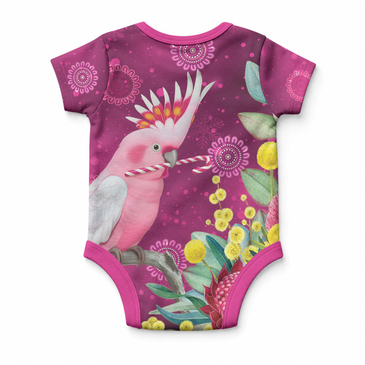 Australia Pink Cockatoo Christmas Baby Onesie Aussie Native Flowers Merry Xmas - Pink