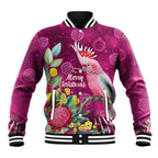 Australia Pink Cockatoo Christmas Baseball Jacket Aussie Native Flowers Merry Xmas - Pink - Aussie Hoodie