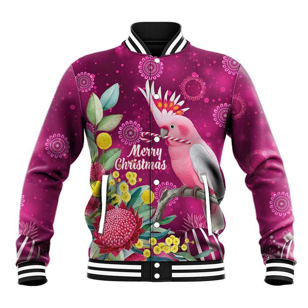Australia Pink Cockatoo Christmas Baseball Jacket Aussie Native Flowers Merry Xmas - Pink - Aussie Hoodie