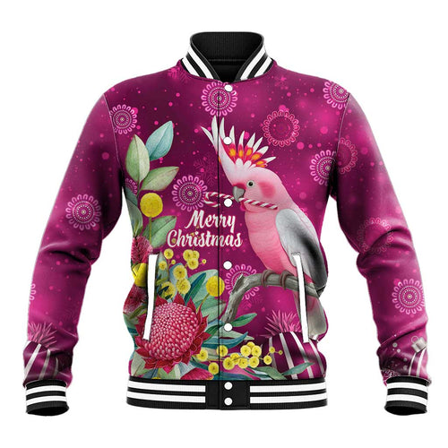 Australia Pink Cockatoo Christmas Baseball Jacket Aussie Native Flowers Merry Xmas - Pink - Aussie Hoodie