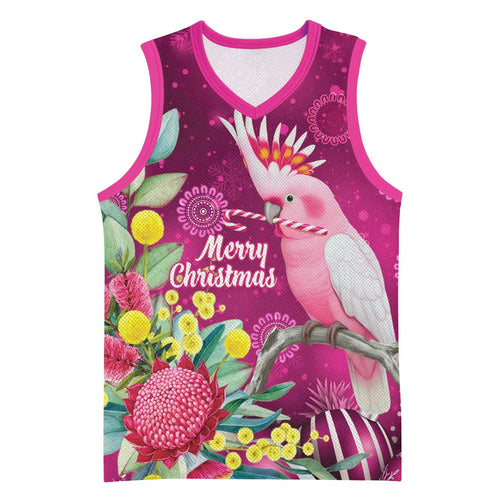 Australia Pink Cockatoo Christmas Basketball Jersey Aussie Native Flowers Merry Xmas - Pink - Aussie Hoodie