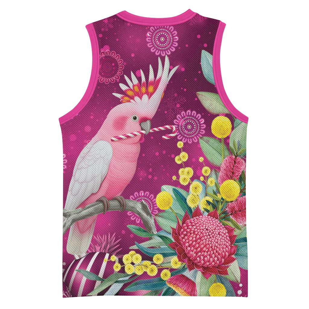 Australia Pink Cockatoo Christmas Basketball Jersey Aussie Native Flowers Merry Xmas - Pink - Aussie Hoodie