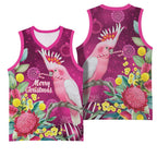 Australia Pink Cockatoo Christmas Basketball Jersey Aussie Native Flowers Merry Xmas - Pink - Aussie Hoodie